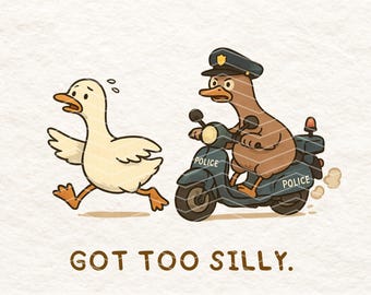 Funny Silly Goose PNG - Cute Goose on the Loose Clipart, Funny Goose PNG, Cute Goose Police Chase Clipart, Silly Animal T-Shirt Design
