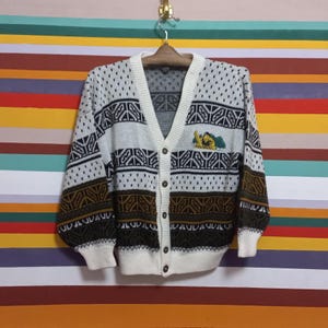 1990s Vintage old school cardigan 90s Men&#39;s white sweater size S-M