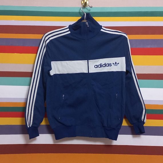 Vintage 80s Adidas Track Jacket: Blue & White Retro Sportswear