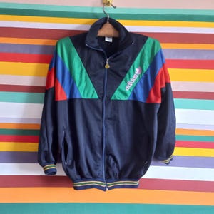 Vintage 1990&#39;s Adidas track top jacket Size M-L Europe retro sport cloth Multicolor oldsсhool blue Sweatshirt