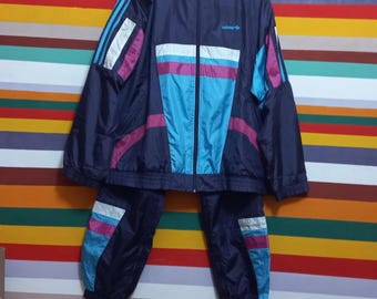 Chándal Adidas vintage de los 90, talla XXL / D9, multicolor, ropa deportiva retro.