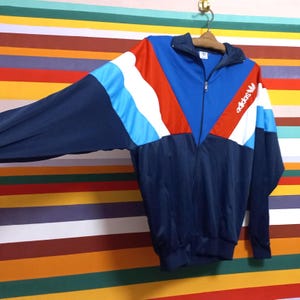 Vintage 1990&#39;s Adidas track top jacket Size XXL Europe retro sport cloth Multicolor oldsсhool blue Sweatshirt