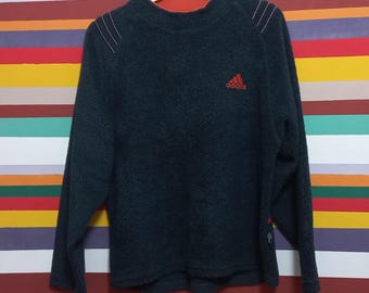 90s Vintage Adidas Fleece Sweatshirt: M Größe Schwarzer Pullover