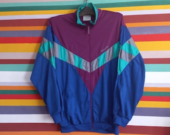 Vintage 90s Adidas Track Jacket: Retro Geometric Nylon Sportswear (Size XL)