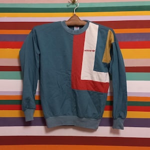 80s Vintage Adidas Multicolor Sweatshirt Made in West Germany Size XS Adidas Blue - Red Sweater Adidas Small Pullover