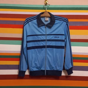 Vintage 1990&#39;s Adidas track top jacket Size M Europe retro sport cloth Oldsсhool blue Sweatshirt
