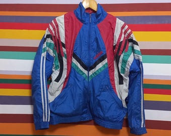 Veste de survêtement Adidas vintage des années 90 : vêtements de sport rétro rouge, taille L/D7