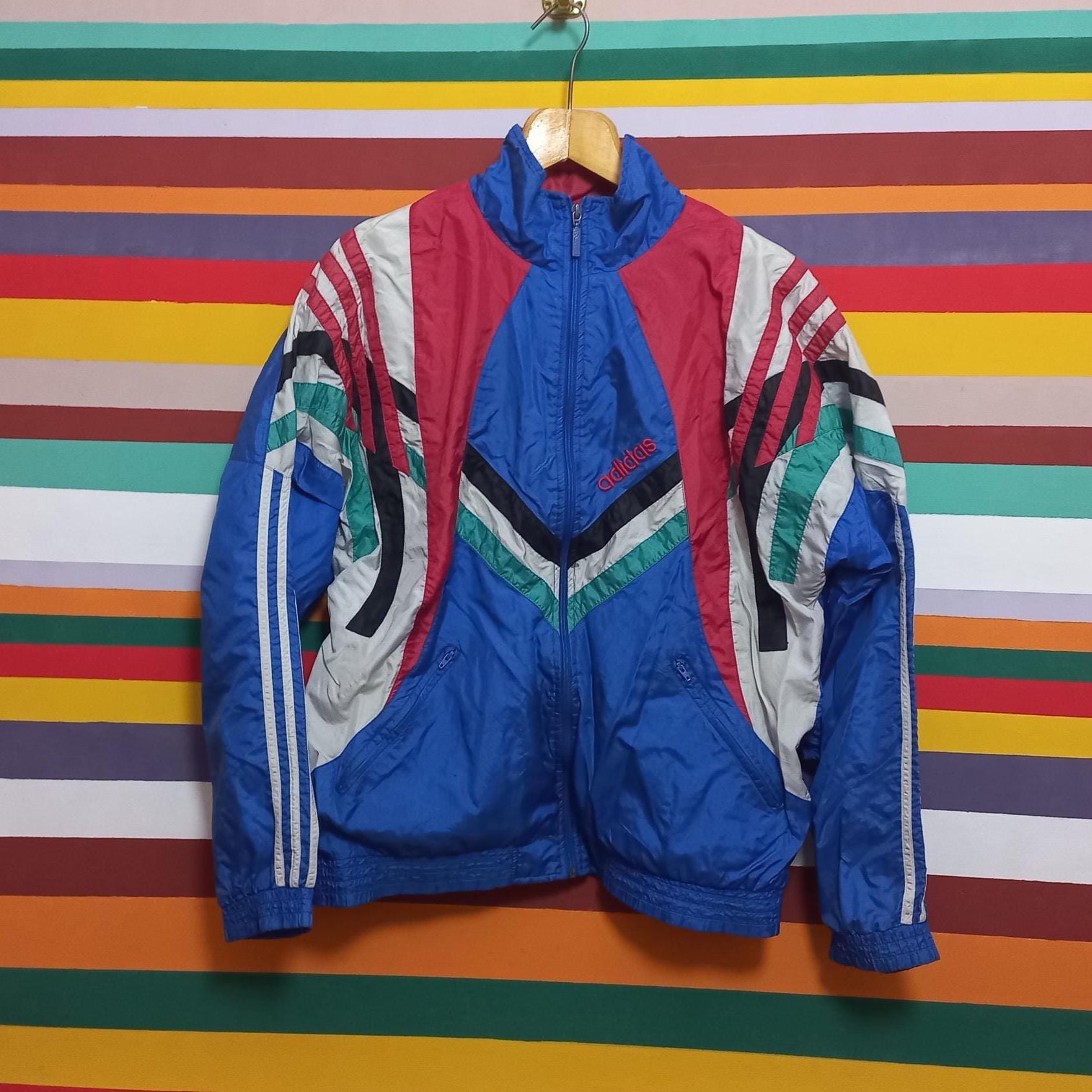 Vintage 90s Adidas Track Jacket: Red Retro Sportswear, Size L / D7