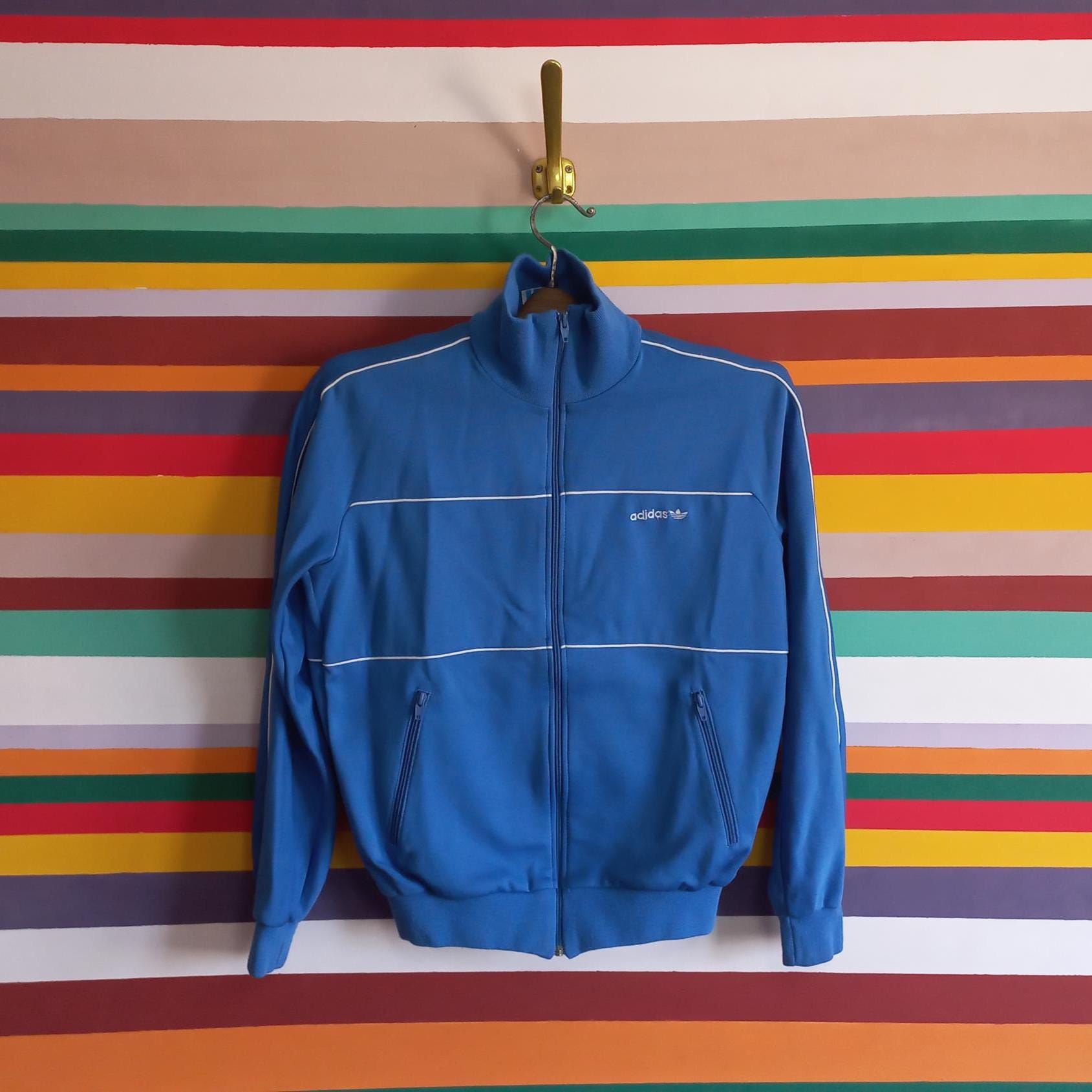 80年代ヴィンテージ アディダス トラックジャケット：ブルー レトロ
