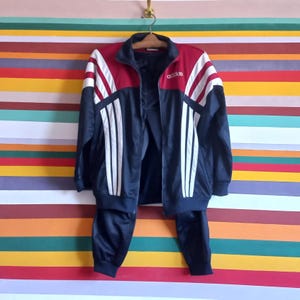 Vintage 1990&#39;s Adidas sports suit Track top jacket Size XL Europe retro sport Multicolor oldsсhool blue sweatshirt with zipper