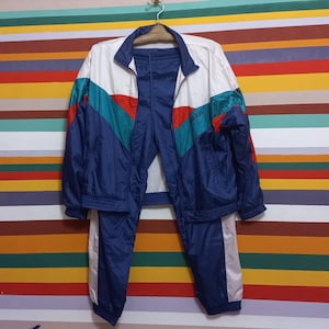 Vintage 1990&#39;s Adidas sports suit Track top jacket Size M Europe retro sport Multicolor oldsсhool blue sweatshirt with zipper