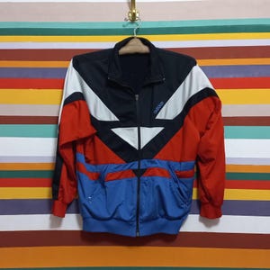 Vintage 1990&#39;s Adidas track top jacket Size M Europe retro sport Multicolor oldsсhool blue sweatshirt