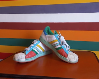 Vintage Adidas Superstar Sneakers: Flerfärgade ränder, US 6.5 / EU 39 1/3