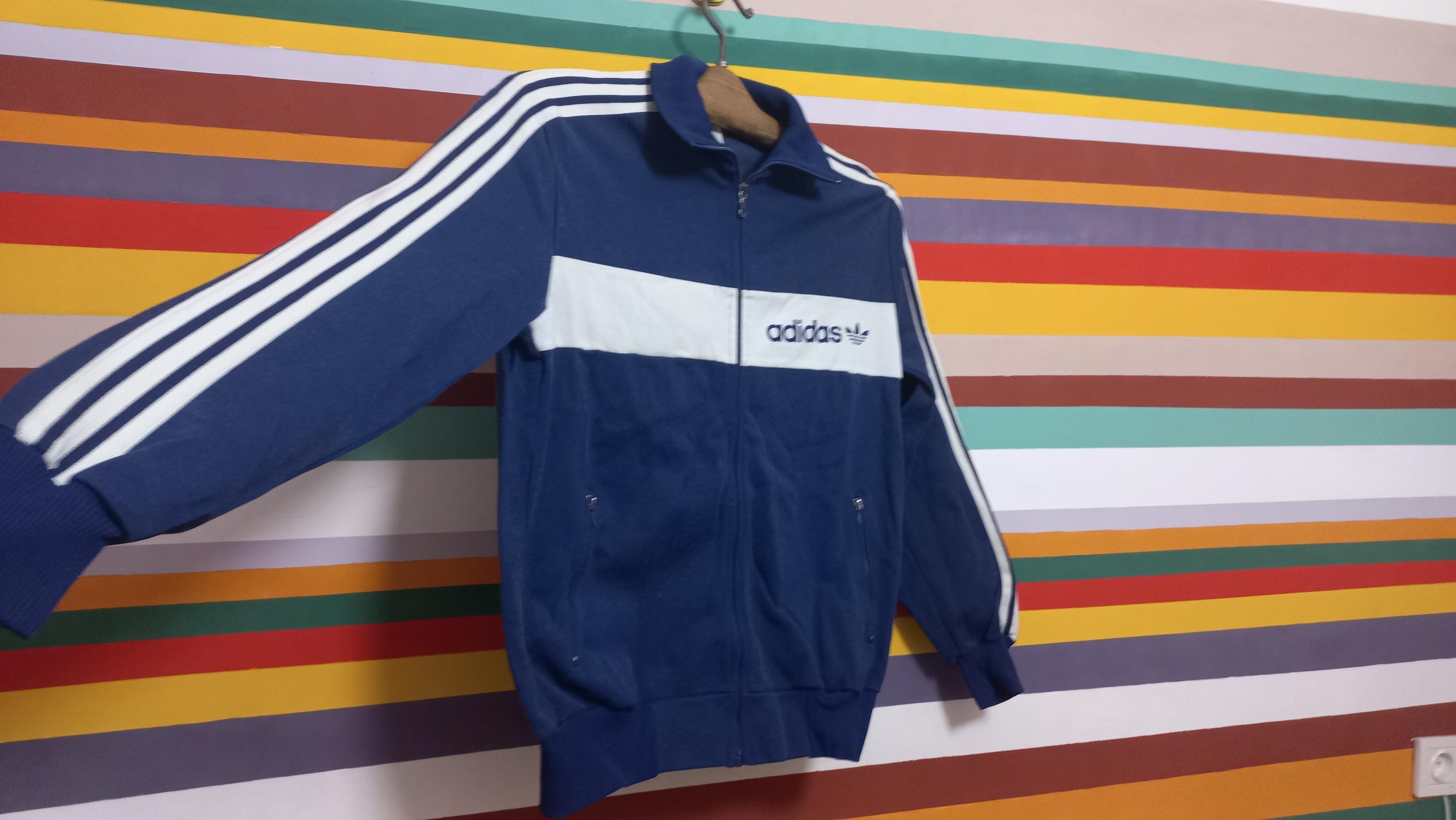 Vintage 80s Adidas Track Jacket: Blue & White Retro Sportswear