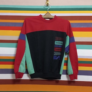 90s Vintage Adidas Multicolor Sweatshirt Size S-M Adidas Black - Red - Green Sweater Adidas Large Pullover
