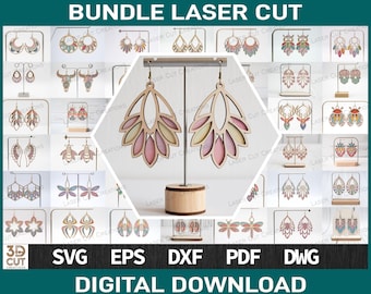Laserskurna Boho Örhänge SVG Bundle, Blommig Dingel Design Filer (Digital Nedladdning)