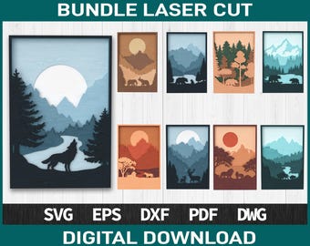 Layered Wildlife Mountain Scene SVG Bundle | Laser Cut Files (Digital Download)
