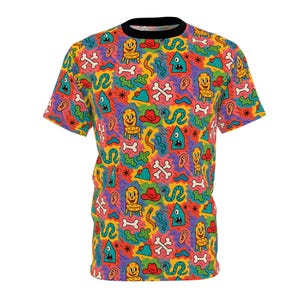 Camiseta Playhouse Cut & Sew, patrón inspirado en Pee-Wee's, camisa retro de dibujos animados, top unisex colorido, ropa infantil de los 80