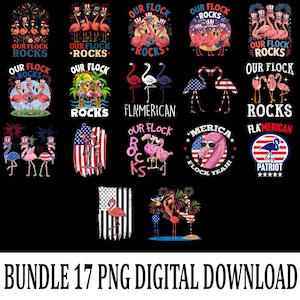 Our Flock Rocks PNG, Patriotic Flamingo 4th of July Clipart, Tropical USA Sublimation Design, Digital Download, Funny Independence Day Art