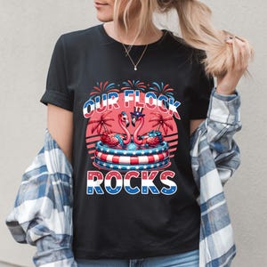 Our Flock Rocks PNG, Funny Flamingo 4th of July Clipart, Patriotic USA Sublimation Design, Independence Day Digital Download