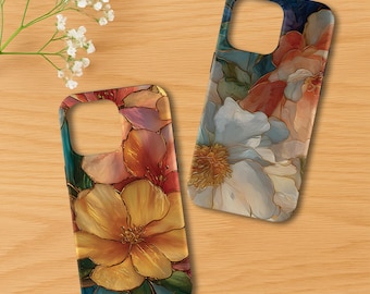 Vintage Floral Phone Case, Stained Glass Flower Case, Romantic Matte Art Phone Cover, Aesthetic Gift for Her, Artistic Protective Case