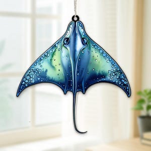 Blue Manta Ray Acrylic Suncatcher, Ocean Animal Window Hanging, Marine Life Home Decor, Beach Lover Gift For Her