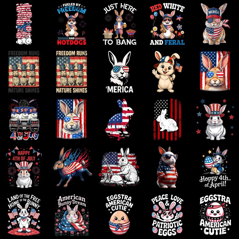 Patriotic Rabbit PNG, Cute 4th of July American Flag Bunny Clipart, USA ...