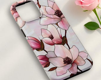 Vintage Floral Phone Case, Stained Glass Flower Case, Romantic Matte Art Phone Cover, Aesthetic Gift for Her, Artistic Protective Case