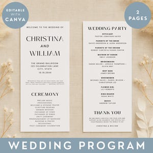 Christian Wedding Program Template Minimalist Editable Ceremony Timeline Card Printable Layout Religious Wedding Handout Order Card 001
