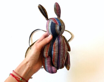 Usagi Purse (Japanese Cotton Fabric in Multi-color stripe) by Dandyrions / Women's Purses / Handbags/ Rabbit Purse