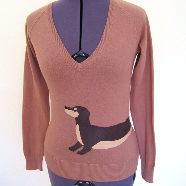 Wrapped Dachshund Sweater in Camel color, size S