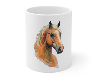 Taza de café con diseño de caballo en acuarela, taza de arte equino