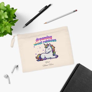 Dreaming Over Rainbows Einhorn-Federmäppchen, niedliches Schulzubehör, personalisiertes Geschenk für Kinder, Schulanfang, Einhorn-Liebhaber