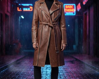Brauner Trenchcoat für Damen | Echtleder Wintermantel für Damen | Stilvolle warme Winteroberbekleidung