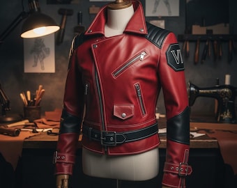 Handmade Vi Arcane Leather Jacket | Red & Black LOL Cosplay Costume