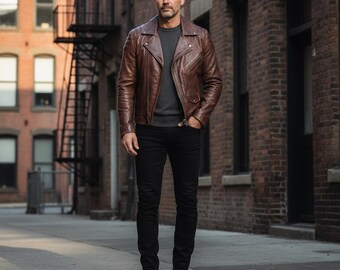 Vintage Style Men's Genuine Lambskin Leather Quilted Shoulder Biker Jacket – Blue