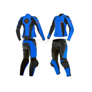 Personalized Leather Motorbike Racing Suit - Design Your Own Logo Custom Motorcycle Racing Gear - CE Certified - Blue/Black Colors