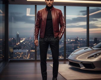 Red Lambskin Leather Biker Jacket – Moto Style for the Bold & Luxurious Drive