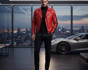 Red Lambskin Leather Biker Jacket – Moto Style for the Bold & Luxurious Drive