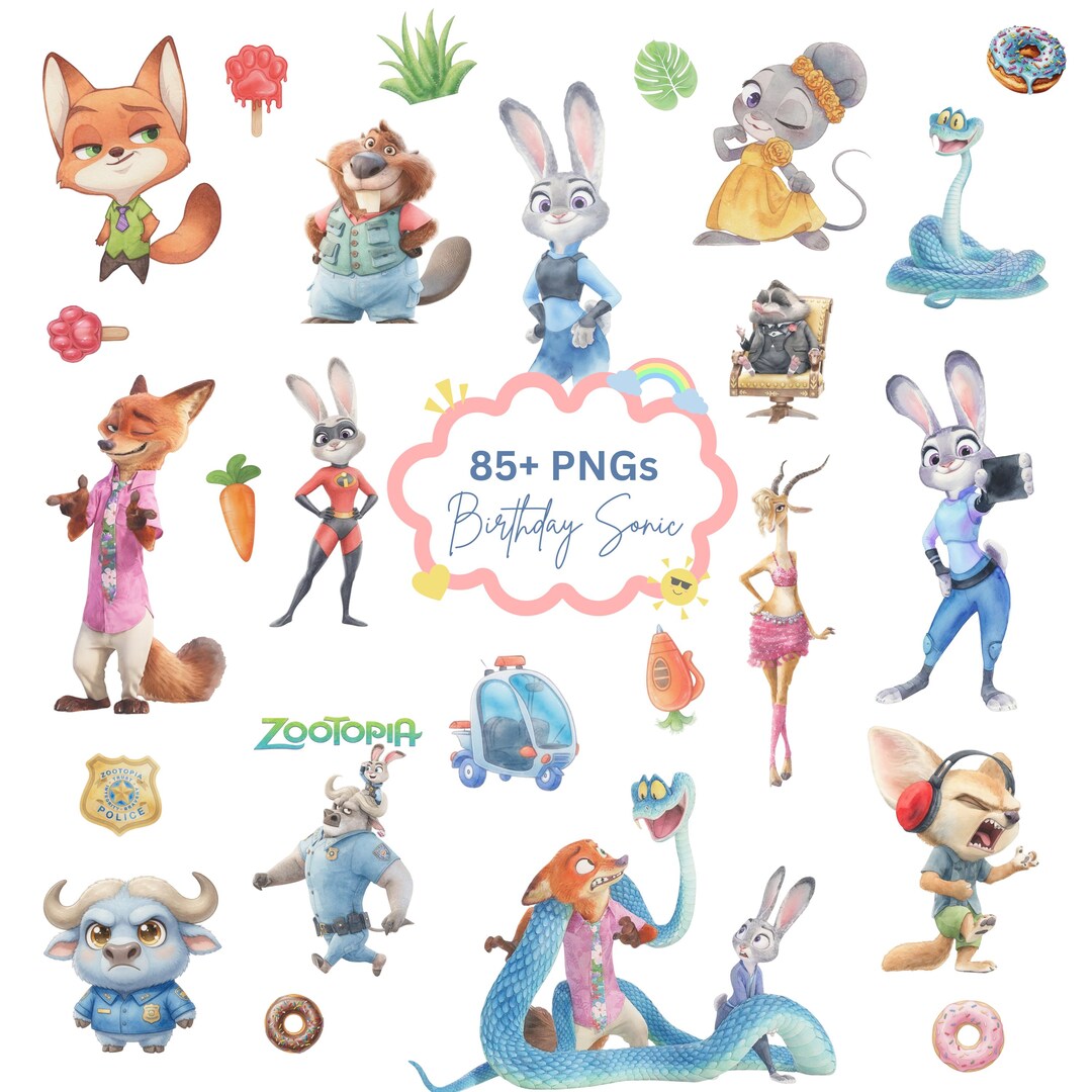 Zootopia 2 Watercolor 0+ PNG Clipart Bundle, Zootopia 2 PNG Cartoon ...