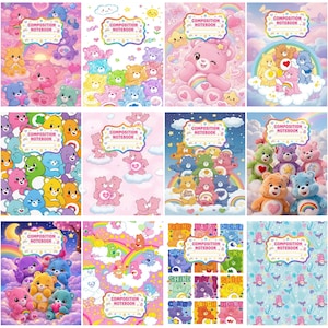 Care Bears Composition Book Cover Bundle, Cute School Notebook Covers, Rainbow Bear Journal Templates for Kids