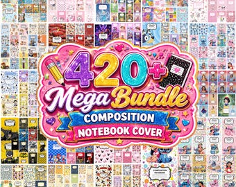 420+ Cartoon Character Notebook Cover Bundle, Composition Book Covers, Printable School Journal Templates, Back to School PNG