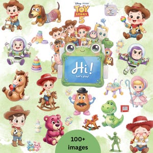 100+ Toy Story Baby Clipart PNG | Söt Disney-karaktärsset | Woody Buzz Jessie Rex Alien Bullseye Bo Peep | Digital nedladdning ZIP