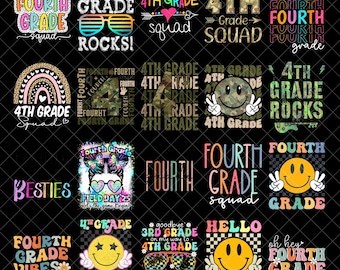 Fourth Grade Png Bundle, 4th Grade Png, Fourth Grade Teacher Sublimation Designs, Back to School Gift, Retro Groovy Floral, Grade Level Png