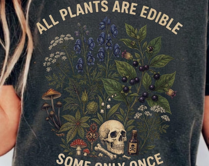 Vintage Halloween VHS Tee All Plants Are Edible Some Only Once Comfort Colors Retro Tshirt Funny Gardening Dark Botanical Graphic Gothic
