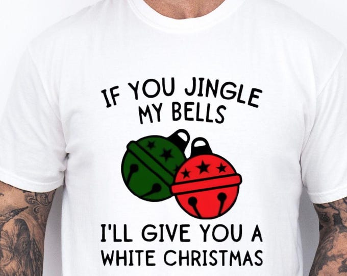 Funny Christmas Shirt for Him Guys If You Jingle My Bells I'll Give You A White Christmas Holiday Tee Ugly Pun Gift