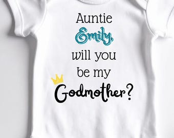 Will You Be My Godmother Proposal Card Personalized Godmother Onesie Custom Name Baptism Gift