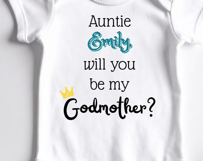 Will You Be My Godmother Proposal Card Personalized Godmother Onesie Custom Name Baptism Gift