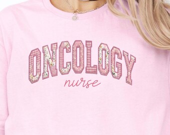 Oncology Nurse Shirt Faux Patchwork Oncology Floral Tee ONC Graduation Gift Cancer Unit Pediatric Nurse Practitioner Nursing Student