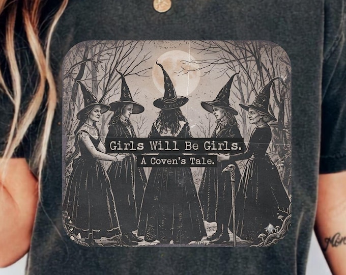 Vintage Halloween VHS Tee Retro Girls Will Be Girls Witch Comfort Colors T-shirt Funny Witch Women Shirt Witchy Vibes Gift for Her